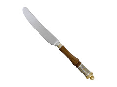 Серебряный столовый нож с деревянной ручкой и позолотой Византия 40030144А04
